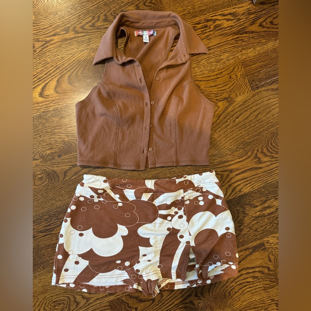 Urban Outfitters Brown and White Mini Skirt